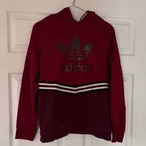 adidas Maroon and Burgundy Hooded Pullover with Stripe Detail
